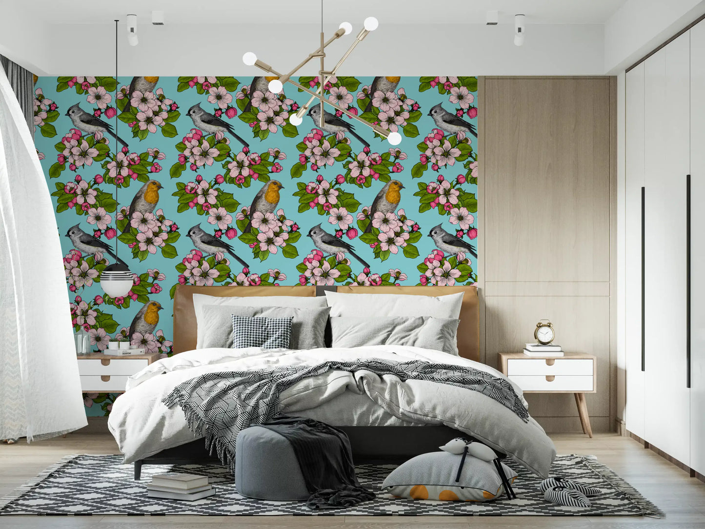Papier peint Oiseaux et Fleurs