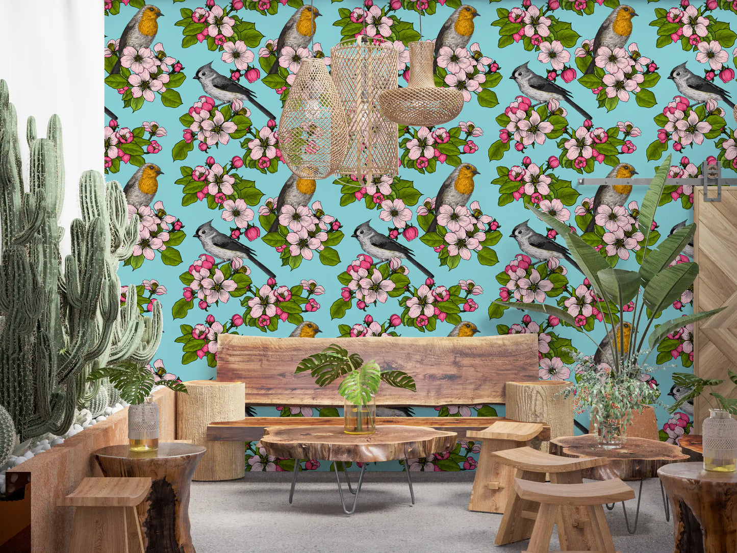 Papier peint Oiseaux et Fleurs