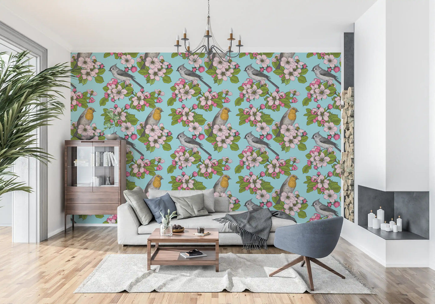 Papier peint Oiseaux et Fleurs