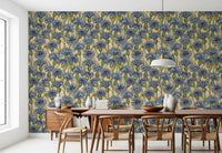 This minimalist Dining room uses the Cornflowers Wallpaper to create visual depth.