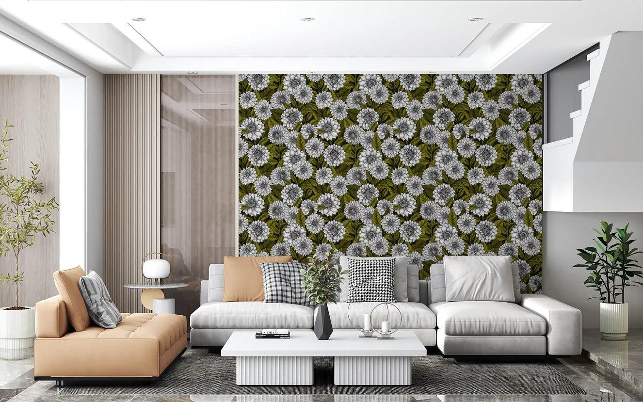 Papier peint jardin Dahlia blanc