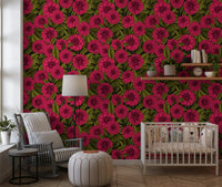 Intricate botanical elements detail the quiet nursery using the Dahlia garden Wallpaper.