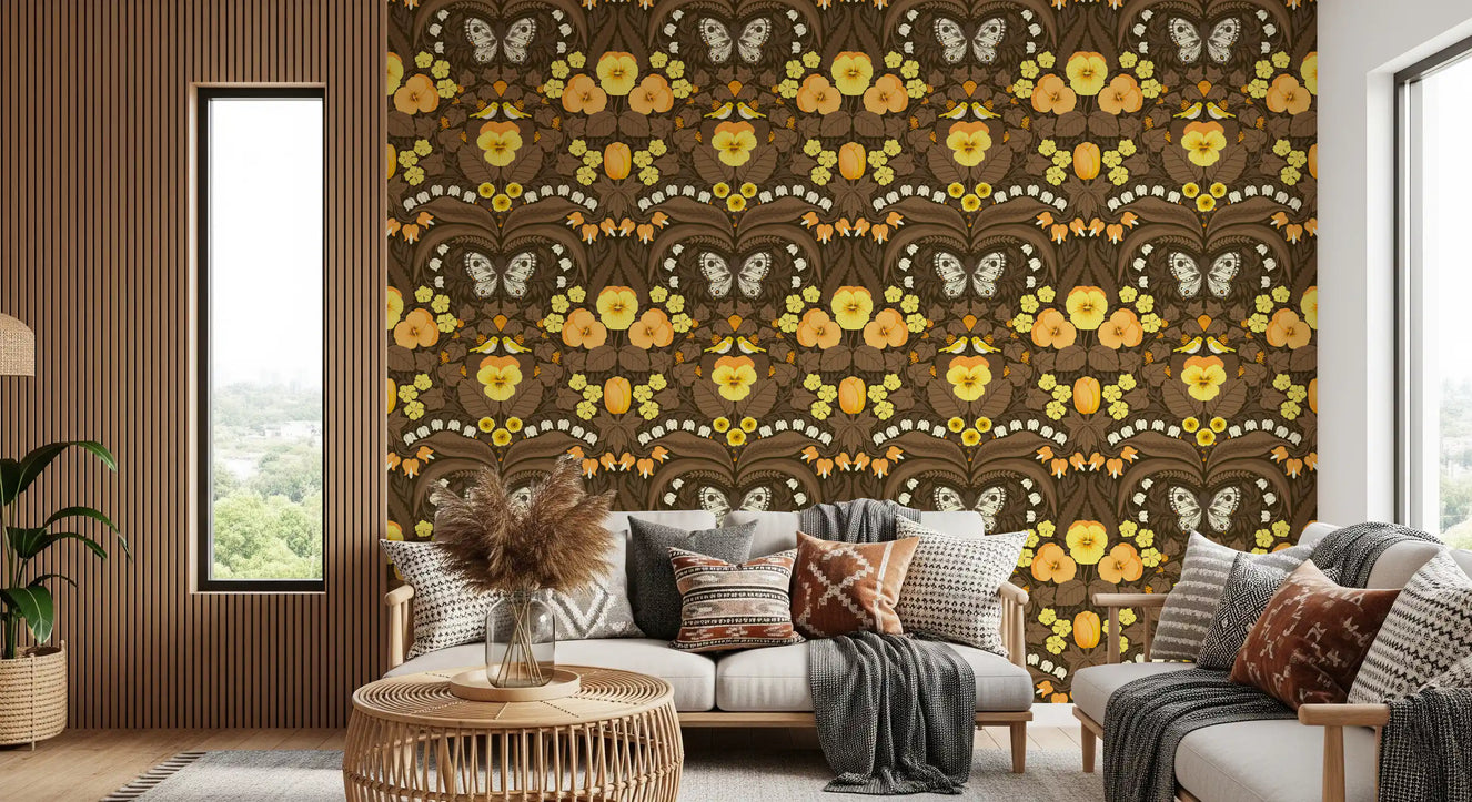 Jardin de maison de poupée, pensées, oiseaux et papillons 4 Papier peint⁠