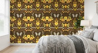 Bedroom gains character with the floral bird and butterfly wallpaper installed.