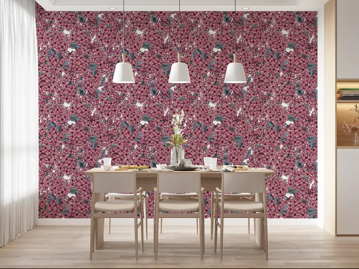 Pink flower petals overlap closely within the Pink Lilac garden wallpaper.