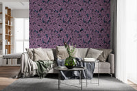 Dark blue foliage provides a backdrop for the garden wallpaper featuring Violet Lilac.