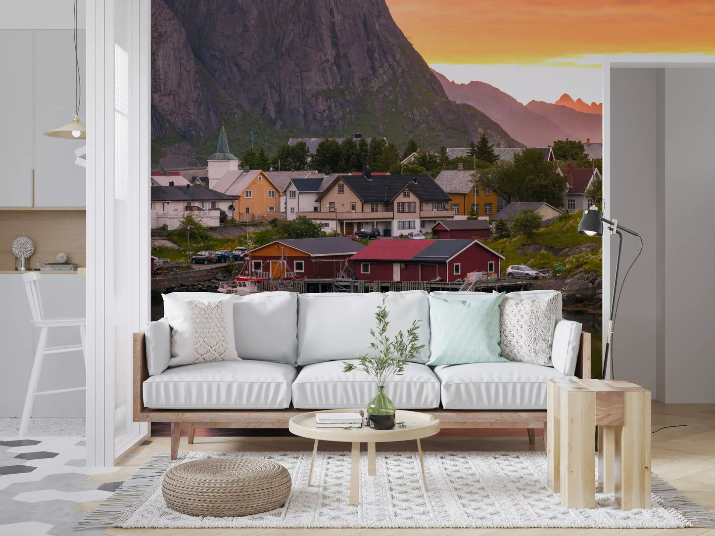 Mural de Pared Atardecer y Fiordo en el Pueblo de Lofoten