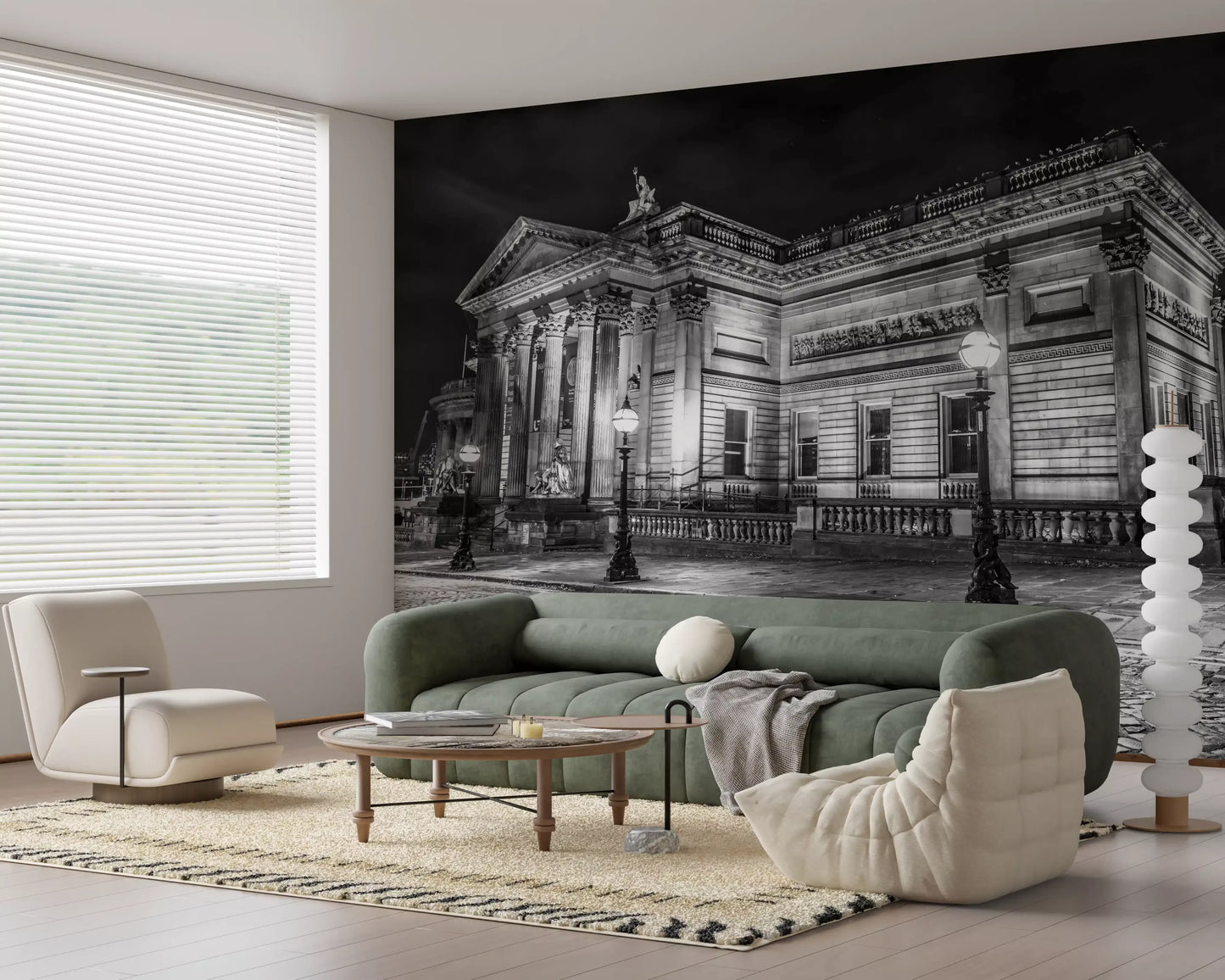 Modern green the Nightscape wall mural inside a living room.