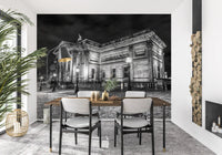 vintage lanterns illuminate the stone Classical Nightscape wall mural facade.