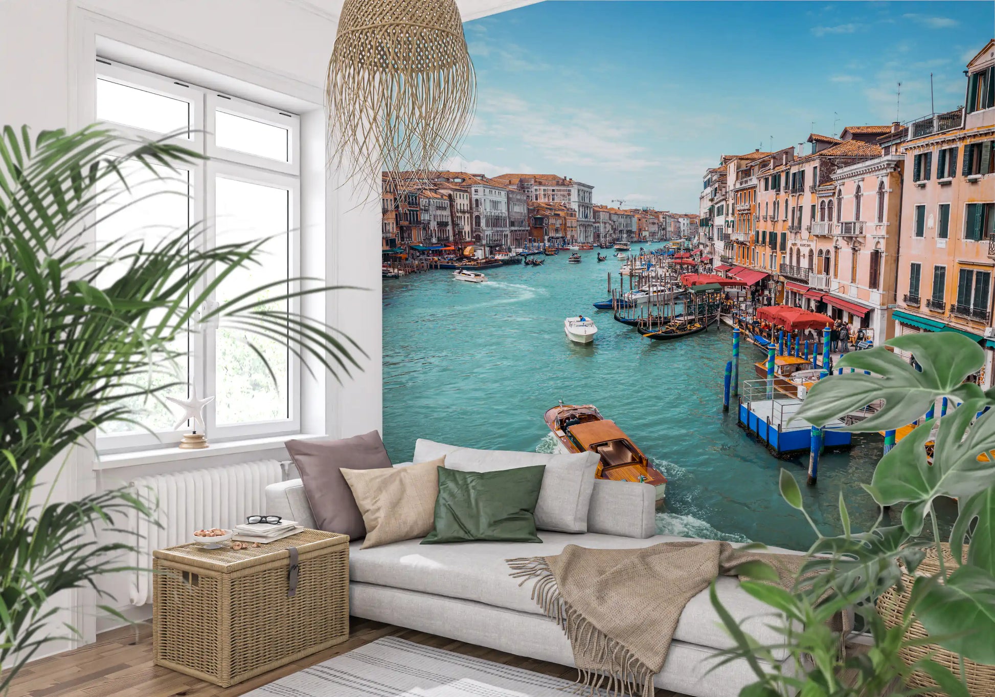 Relaxing lounge areas benefit from the Grand Canal Splendor wall mural.