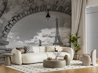 Timeless Parisian Vista wall mural lends a vintage tone to the Living room