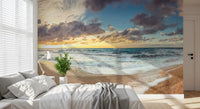 Cloudscape spreads in cream and grey across the Golden Serenity wall mural composition.