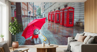 Rainy streetscape leads down the hallway through this Puddle Pal's Tale wall mural feature.