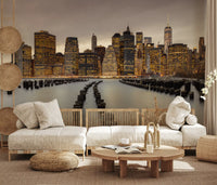City lights inside the NYC Urban Glow wall mural mirror on still river water