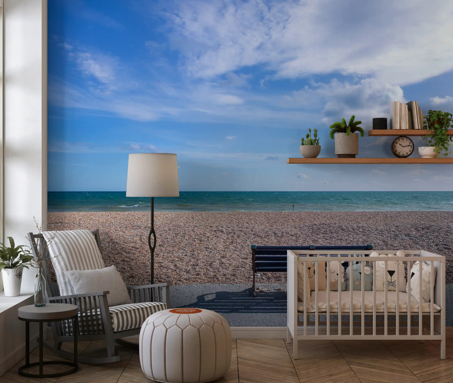 Pebble texture under a wide open sky, Escape wall mural for a Nursery area 