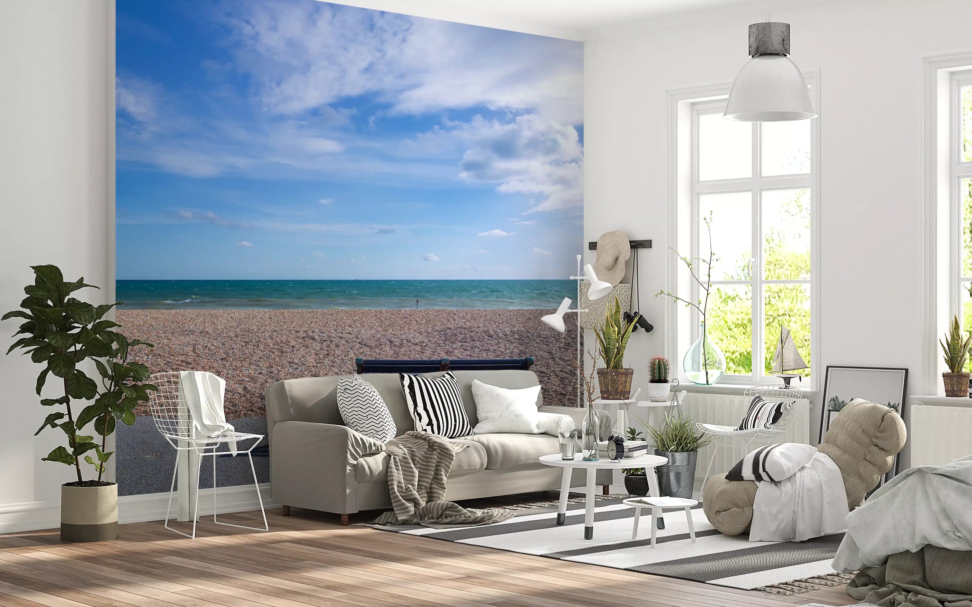 Endless coastal stretch with the Blue wall mural in a hallway run
