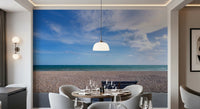 A lone bench faces calm water, Blue Horizon wall mural in a Dining area 