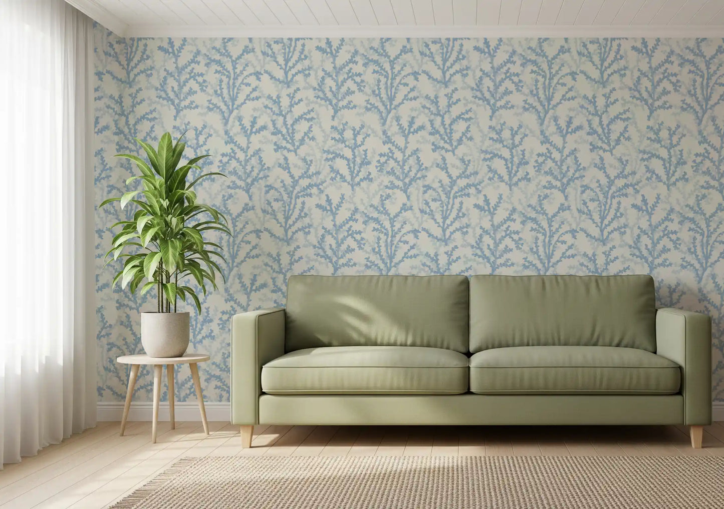 Geschilderd Coraline Dromend Blauw Behang