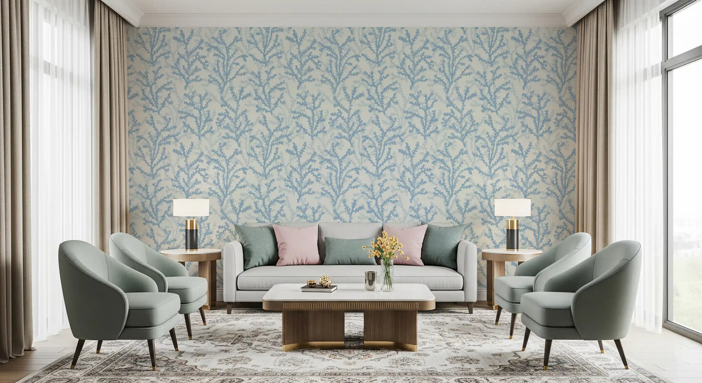 Geschilderd Coraline Dromend Blauw Behang