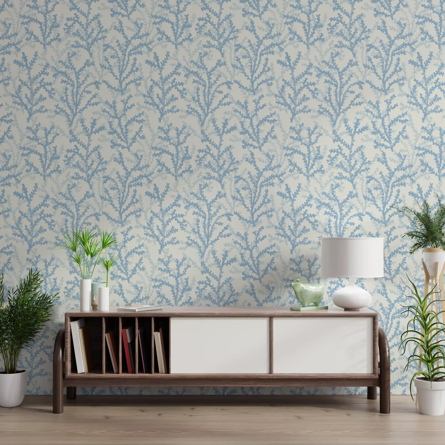 Geschilderd Coraline Dromend Blauw Behang