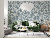 Two layers of branches build up in the Coraline Teal wallpaper field