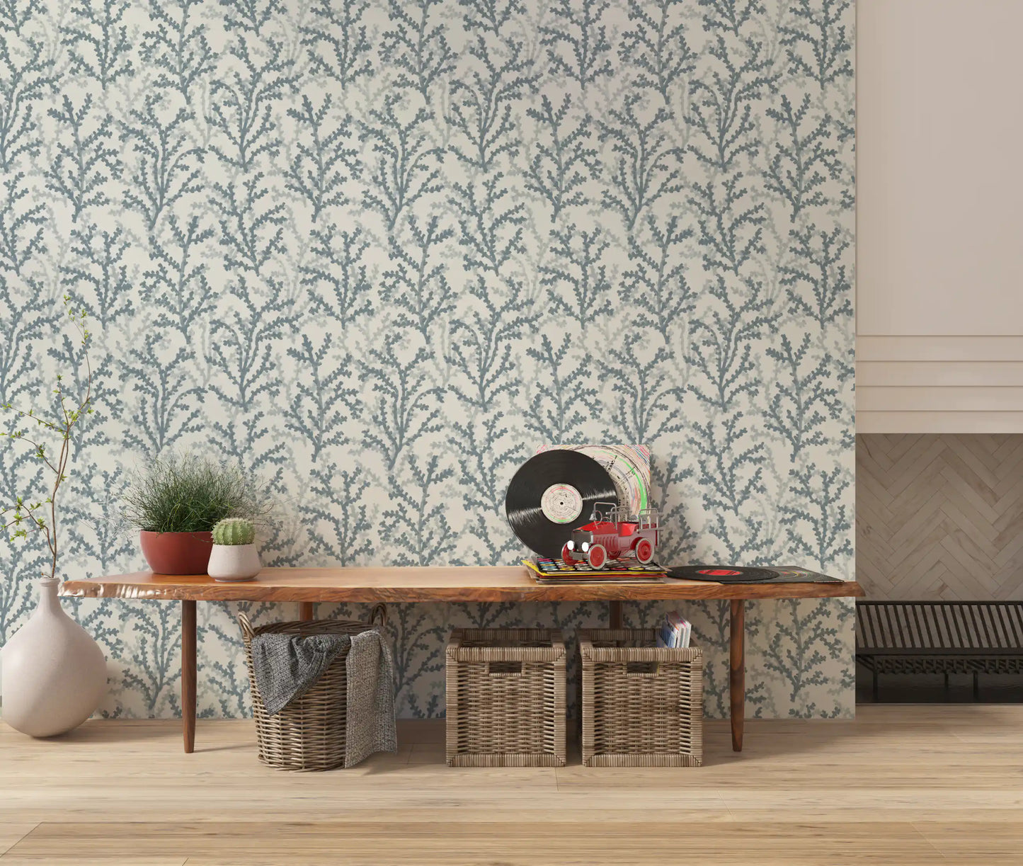 Geschilderd Coraline leigrijs behang
