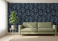 depth emerges from shadowed edges on the Painted Coraline Blue Dark Wallpaper