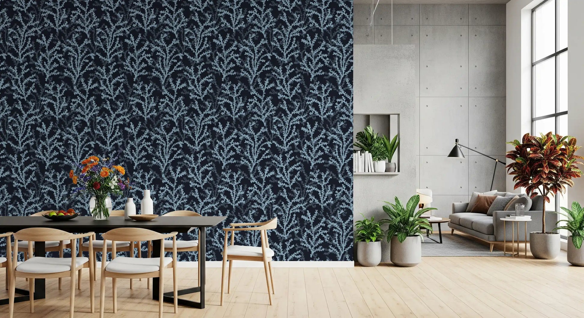The Painted Coraline Dreaming Blue Dark Wallpaper the bright living and dining room 