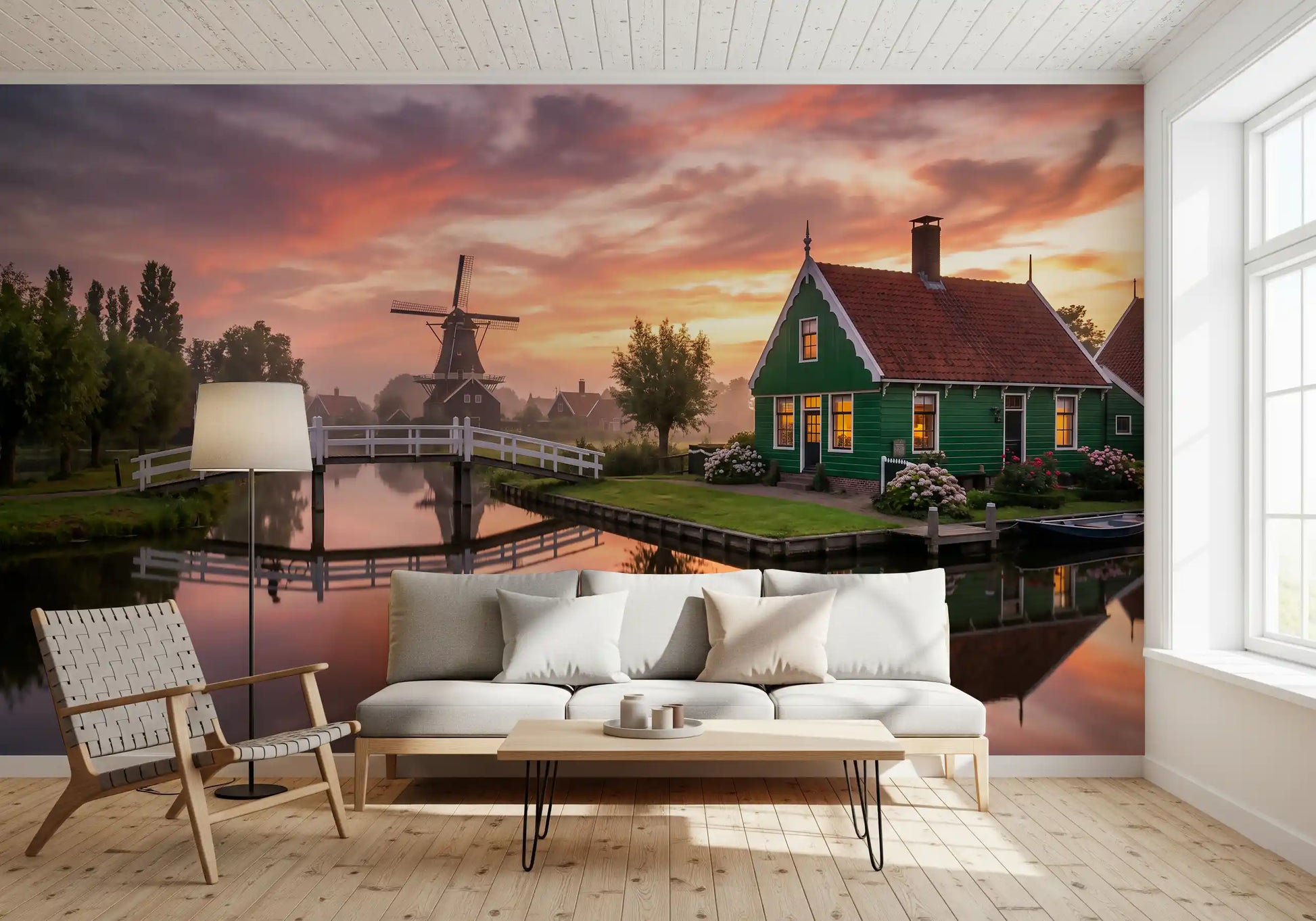 Guests walking through the Living room are greeted by the magnificent Glow wall mural