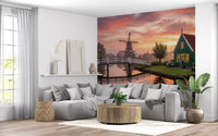 Quiet lounge areas benefit immensely from the vibrant Dawn wall mural installation