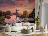 A Living room benefits from the scenic Dutch Dawn Serenity Wall Mural.