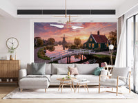View the windmill and sunset sky on a Dutch Dawn Wall Mural.