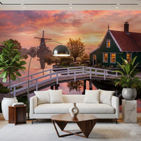 The Dutch Serenity Wall Mural features a traditional green cottage.
