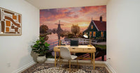Vivid orange and purple clouds fill the Dutch Dawn Wall Mural.
