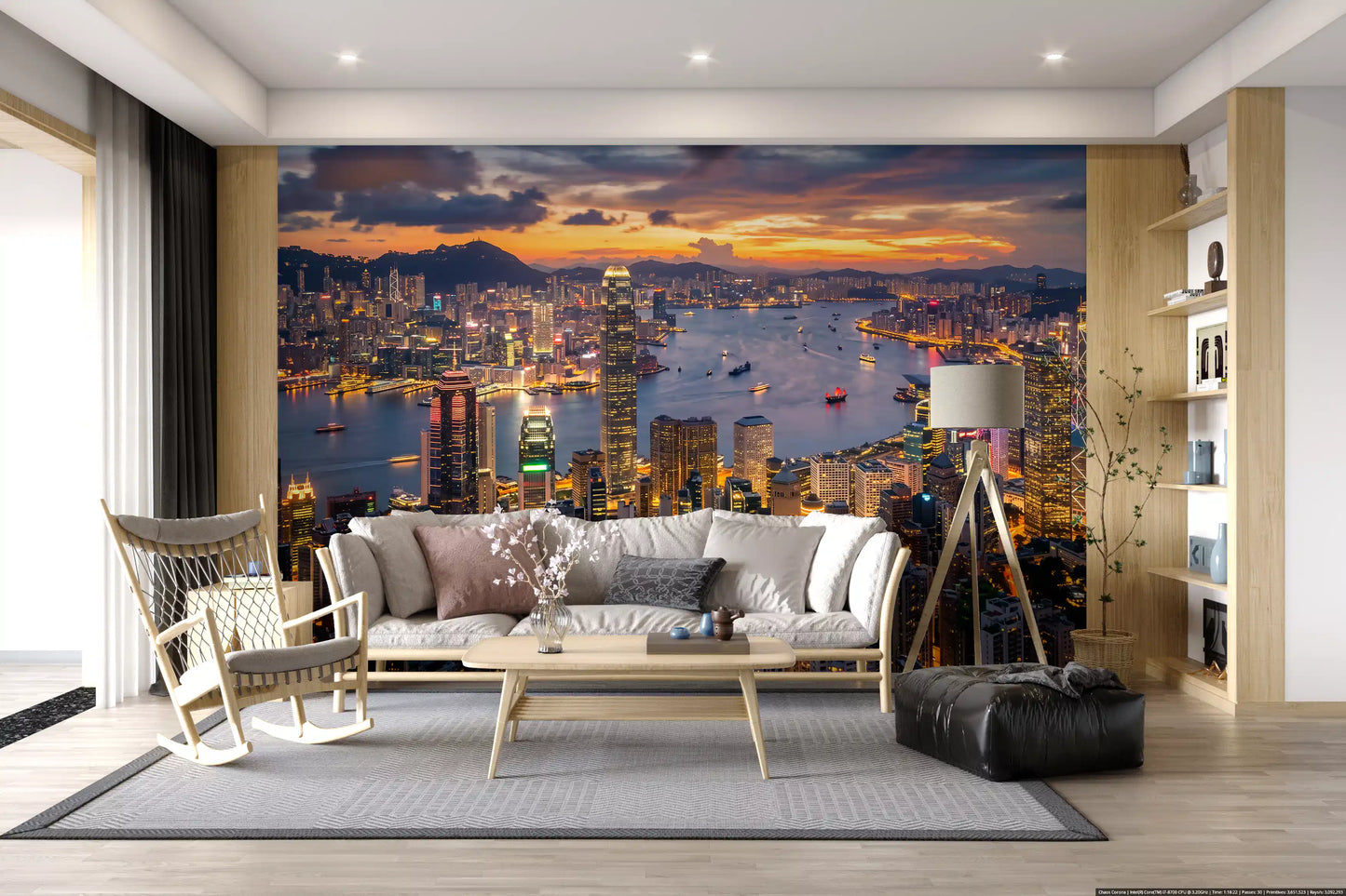 Panou mural cu peisajul orașului Hong Kong la amurg