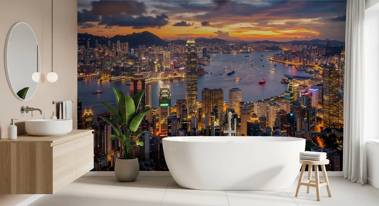Panou mural cu peisajul orașului Hong Kong la amurg