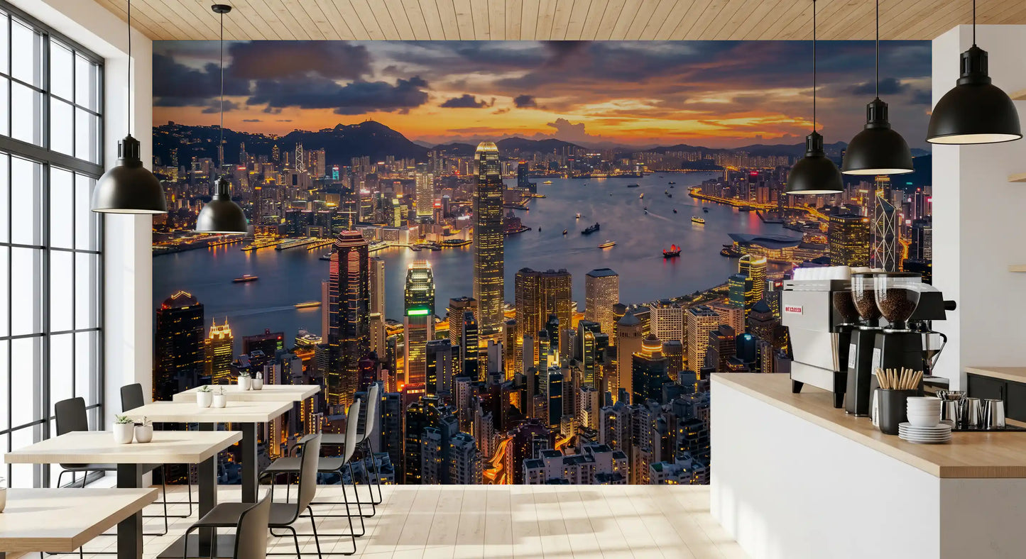 Panou mural cu peisajul orașului Hong Kong la amurg