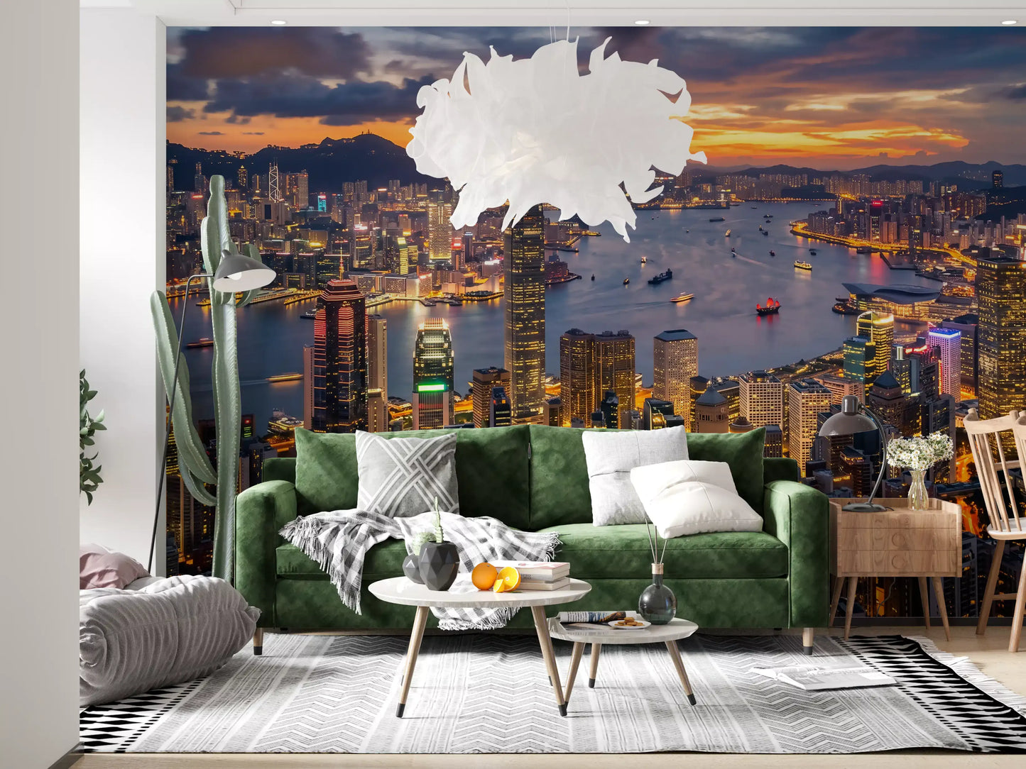 Panou mural cu peisajul orașului Hong Kong la amurg