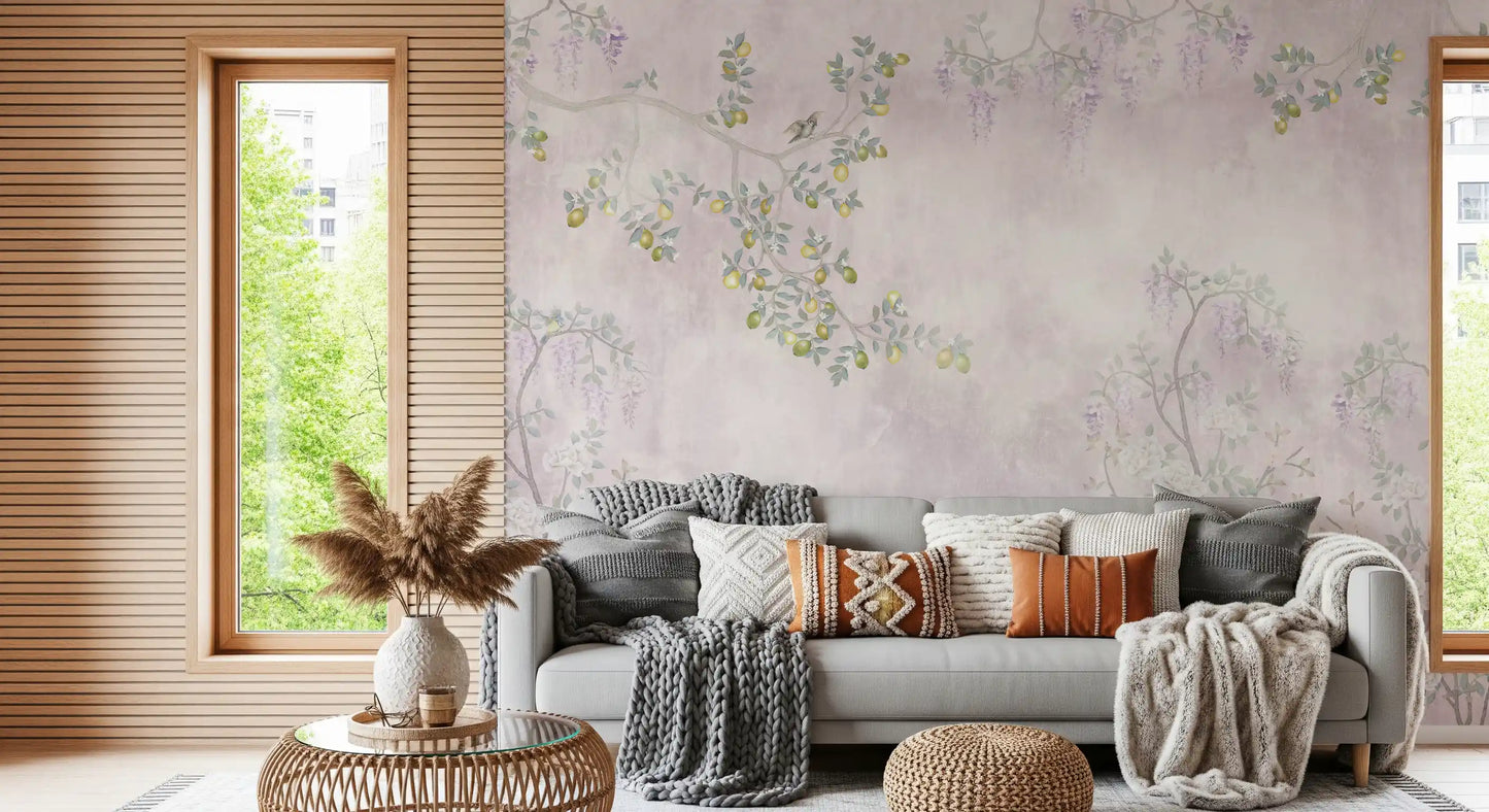 Wisteria & Lemon Blossom Serenity Pink Vægmaleri