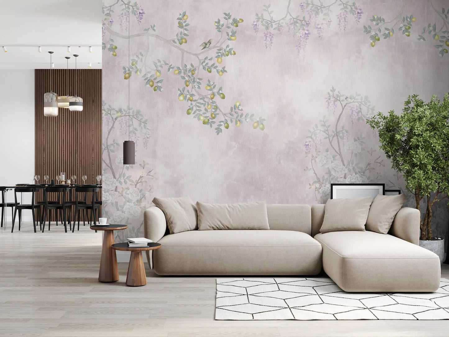 Wisteria & Lemon Blossom Serenity Pink Vægmaleri