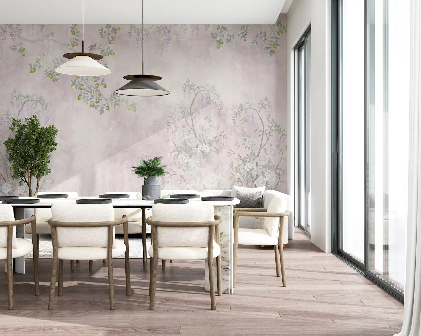 Wisteria & Lemon Blossom Serenity Pink Vægmaleri