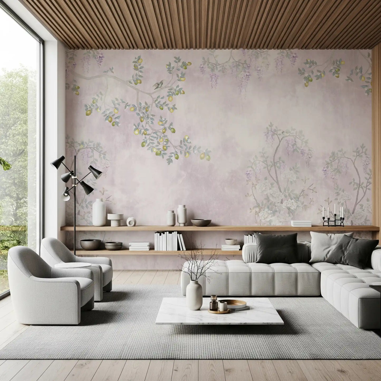 Wisteria & Lemon Blossom Serenity Pink Vægmaleri