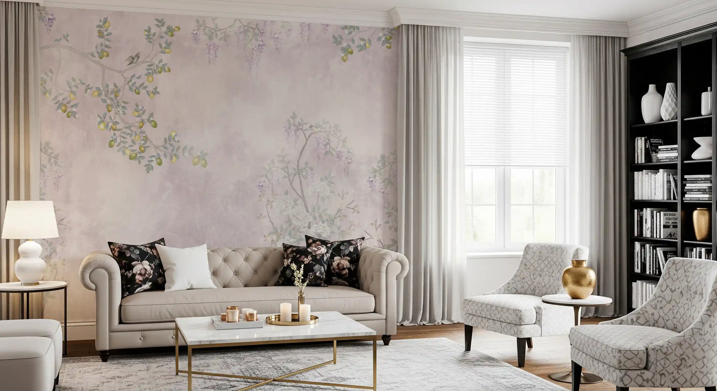 Wisteria & Lemon Blossom Serenity Pink Vægmaleri