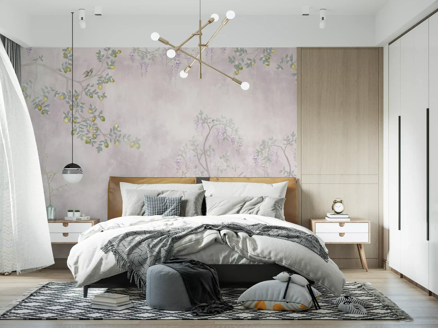 Wisteria & Lemon Blossom Serenity Pink Vægmaleri