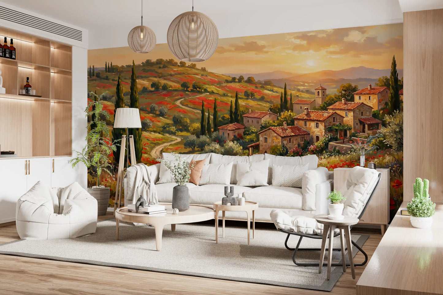 Tuscan Poppy Village Dusk Muurdecoratie