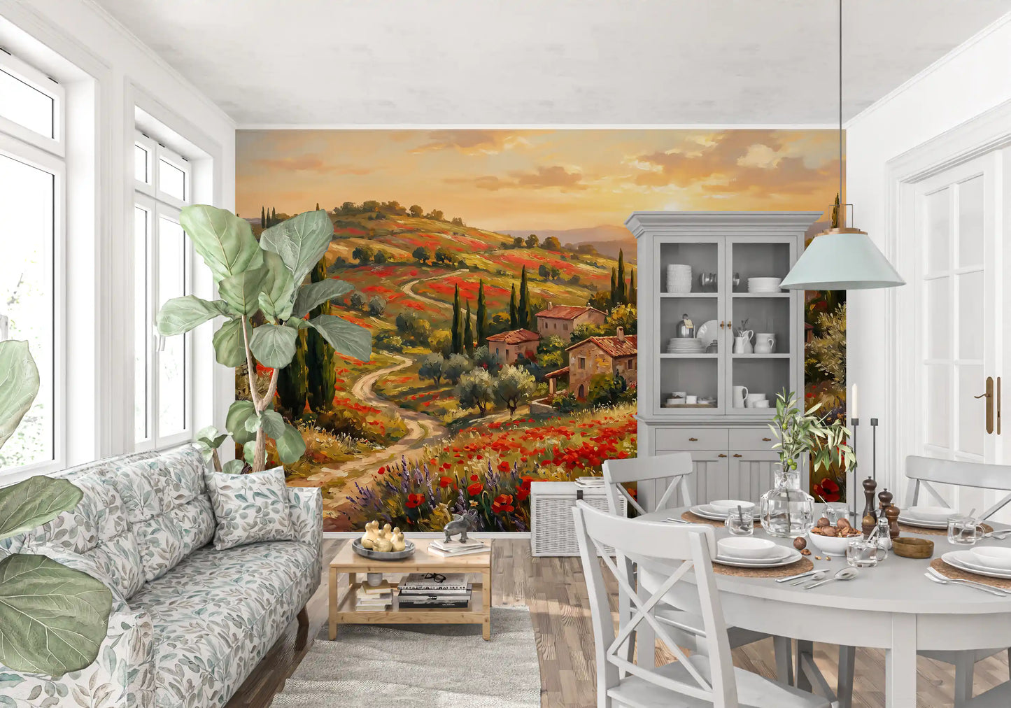 Tuscan Poppy Village Dusk Muurdecoratie