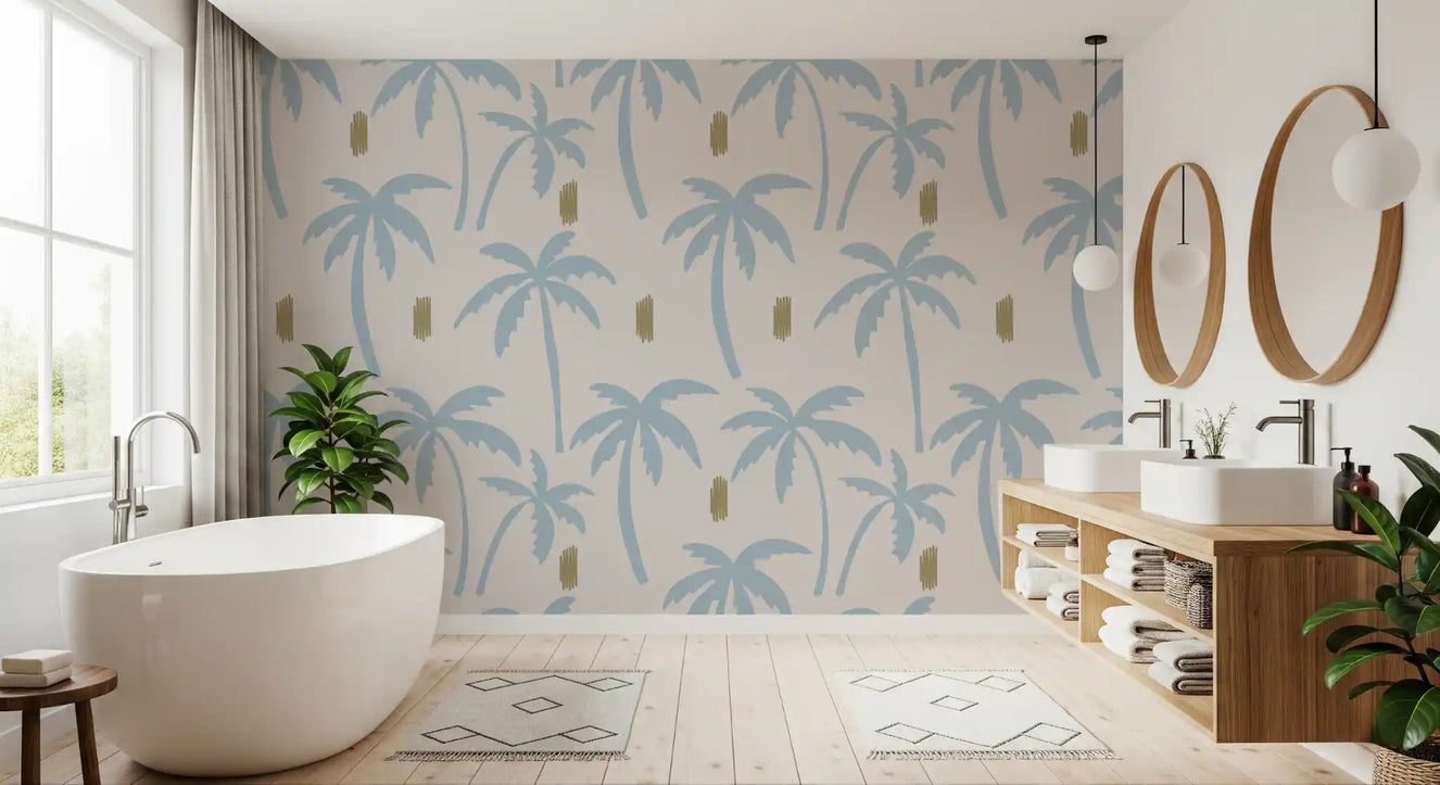 Tapet palmier albastru deschis Boho Coastal