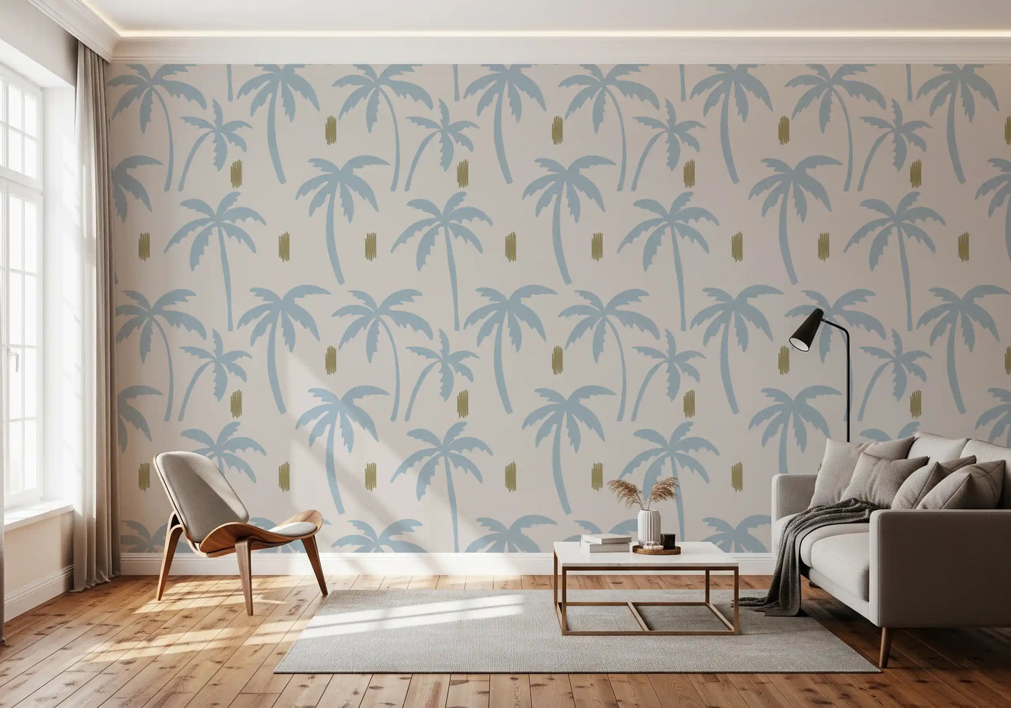 Tapet palmier albastru deschis Boho Coastal
