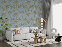 Tropical Tree Wallpaper with large palm shapes and airy spacing
