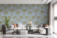 Living room with Palm Tree Wallpaper and airy coastal pattern movement